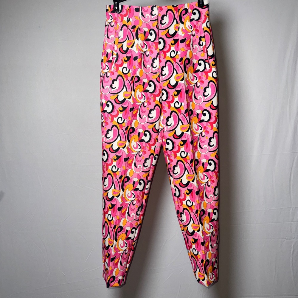 Zara Pink Psychedelic Swirl Print High Waisted Tapered Pants Womens Small Retro